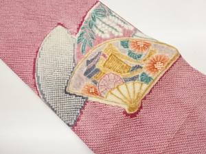 絞り地紙に御所車・花々模様名古屋帯